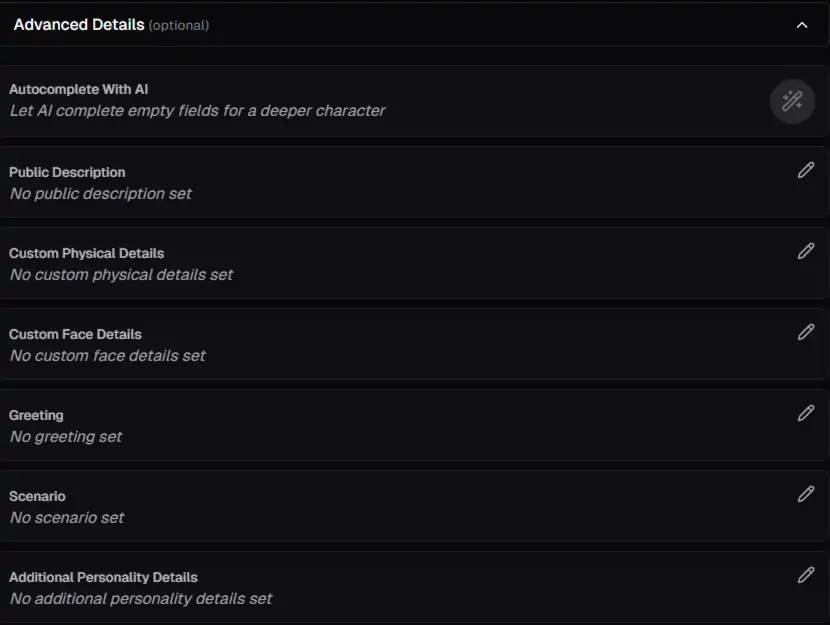 OurDream.ai - AI Character Advanced Details