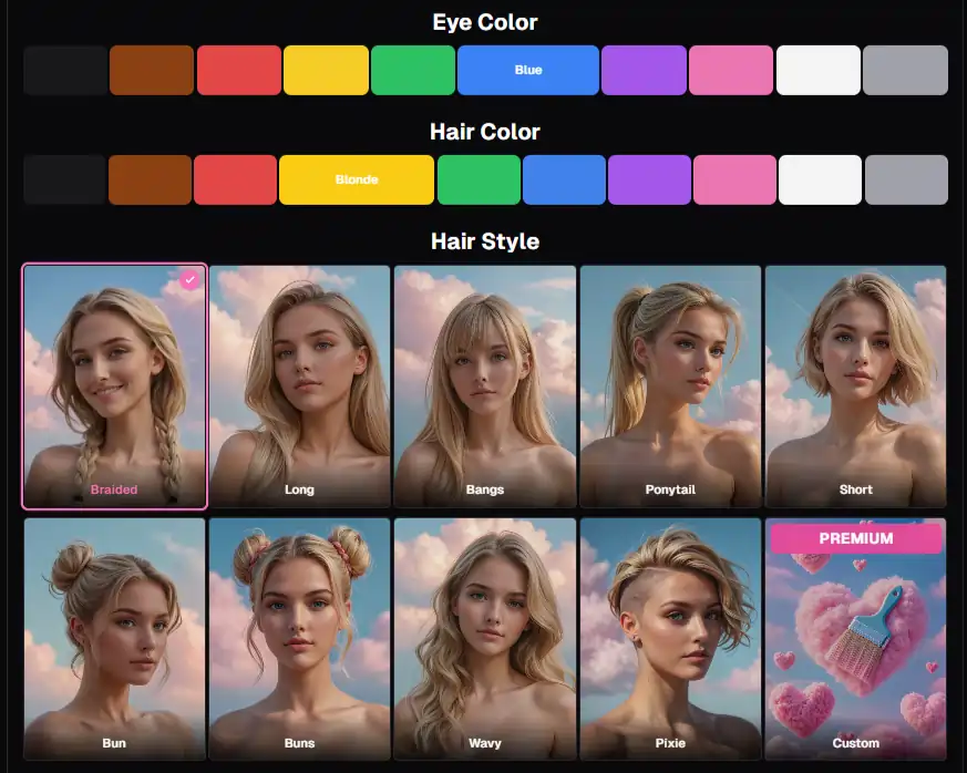OurDream.ai AI Character Eye Hair color and Hairstyle