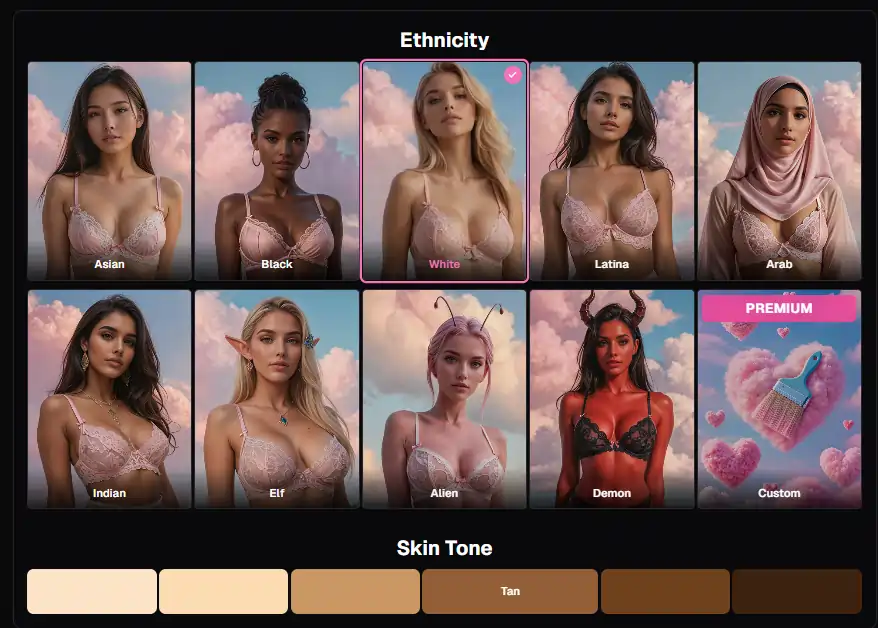 OurDream.ai - Select AI Charater Ethnicity and Skin tone