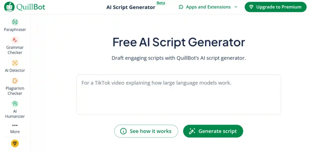 QuillBot Script Creator