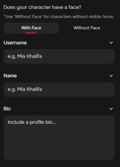 Sugarlab AI - AI Character Face Description