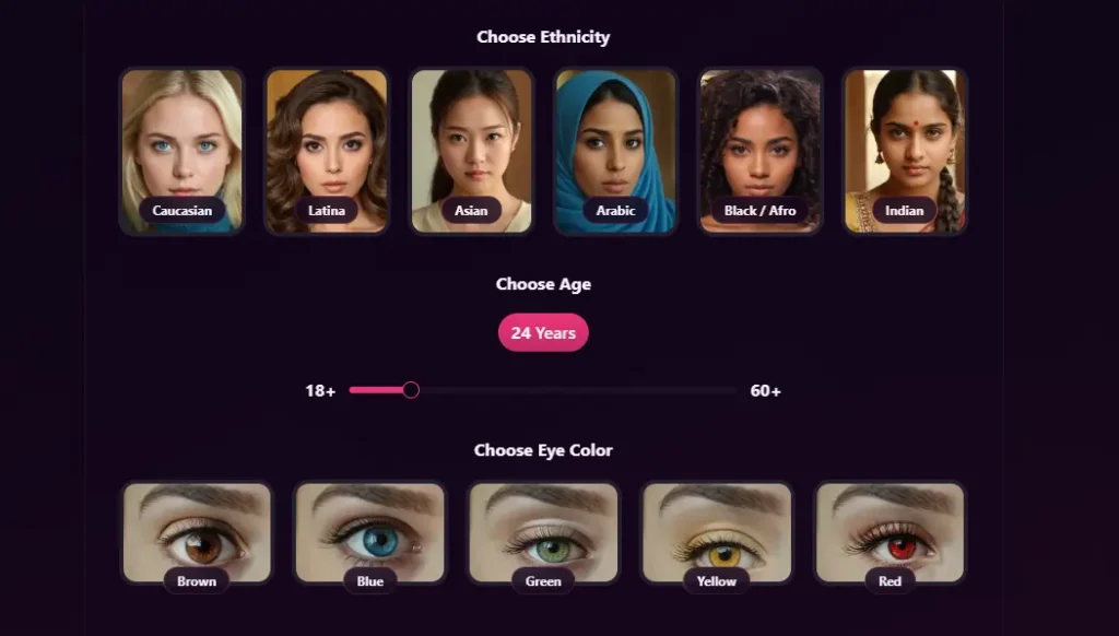 SweetDream AI - AI Character Ethnicity and Age