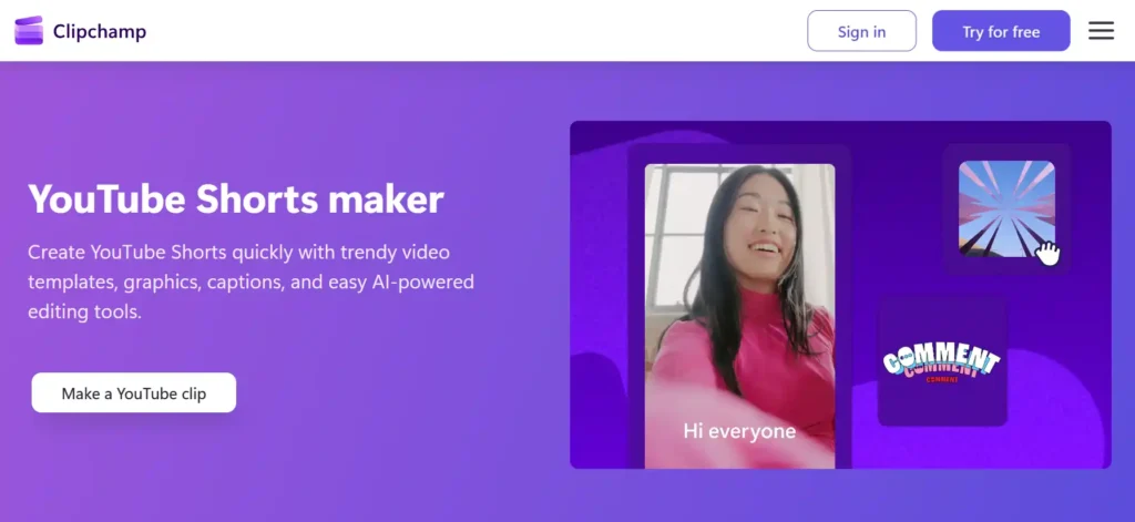 Clipchamp AI Youtube Shorts Maker