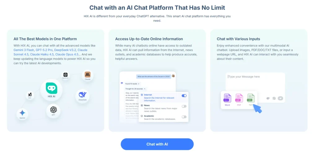 Hix AI Review: Can It Replace Your Other AI Tools in 2026? 3 Hix AI - AI Chat and multimodal assistant